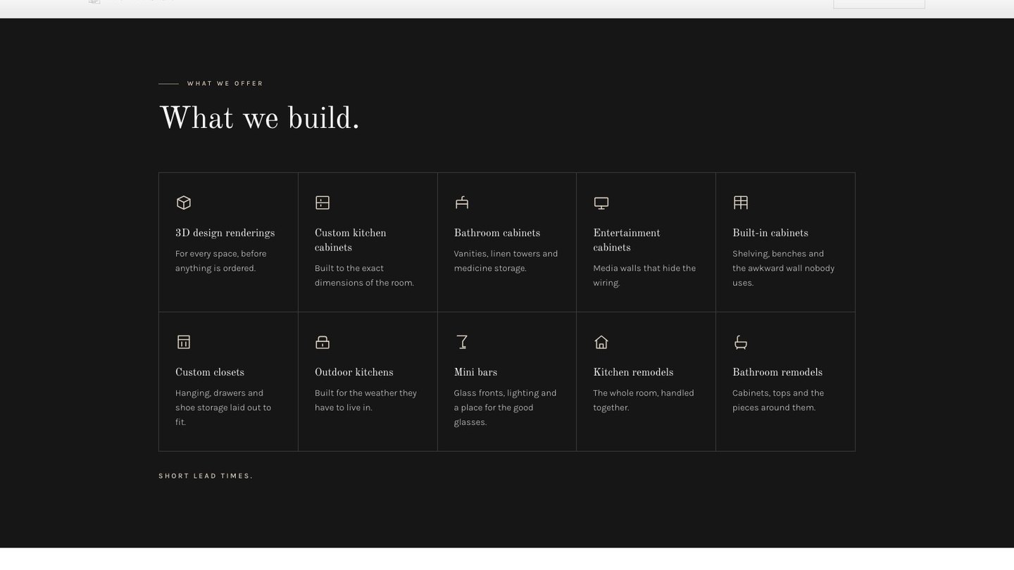 The what we build section of the new homepage