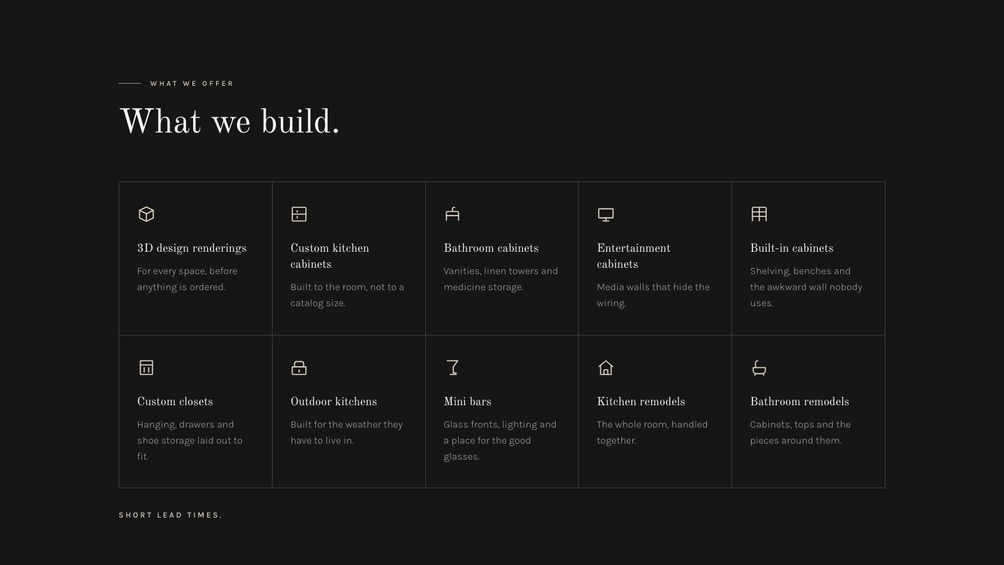 The what we build section of the new homepage